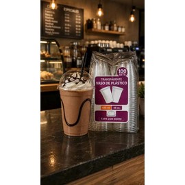 100 Vasos Desechables Plástico 16 Oz Con Tapa Domo Transparentes Resistentes Para Frappé Smoothies Café Frío Bubble Tea Malteadas Jugos Bebidas Frías 