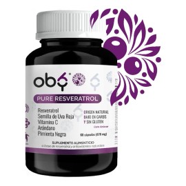 Resveratrol 100% Puro y Vegano Potenciado Pimienta Negra, Semilla Uva, Vitaminas y Arándano | Max Concentración Trans Resveratrol y Polifenoles | Vitaminas Mujer y Hombre Oby 60 Capsulas