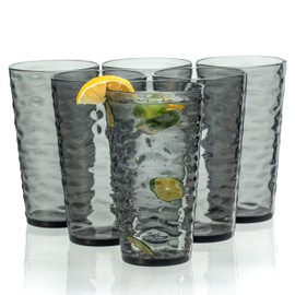 ZAINCA 20-ounce Plastic Tumblers, Acrylic Drinking Glasses High-Balls, set of 6 Gray Reusable Plastic Cups, Stackable, BPA-Free, Shatter-Proof, Dishwasher-Safe