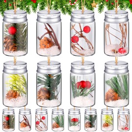Teenyyou 16 Pcs Christmas Fillable Ornaments Crafts Clear Glass Hanging Ornaments, Pine Cones Hanging Mason Jar with Screw off Caps Rope for Holiday Xmas Christmas Tree Party Decoration DIY Crafts