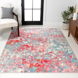 JONATHAN Y Modern Abstract Blue/Red Indoor Area Rug, 3x5, Contemporary POP, Transitional, Easy-Cleaning for Living Room, Bedroom, Kitchen, Pet Friendly, Non-Shedding (CTP108B-3)