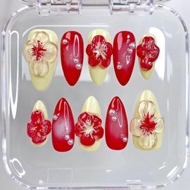 MAGLFELL MAGLFELL Women Press On Nails - Medium Almond Handmade 10Pcs Unique Fake Nails, Artistic Design, Thick Acrylic and Muti-Layer Gel False Nails