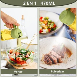 Dispensador de Aceite 2 en 1, 16oz/470ml Aceiteras de Cocina de Vidrio, Pulverizador de Aceite para Cocina,Ensalada, Carnes, Barbecue, Cooking (Verde)