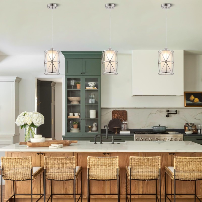 Zlierop Pendant Lights Kitchen Island with Frosted Glass, Brushed Nickel