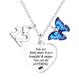Waeceip Birthday Necklace Happy Birthday Gifts for Women Butterfly Necklace Gifts for Family Inspirational Gifts for Friends (12th)