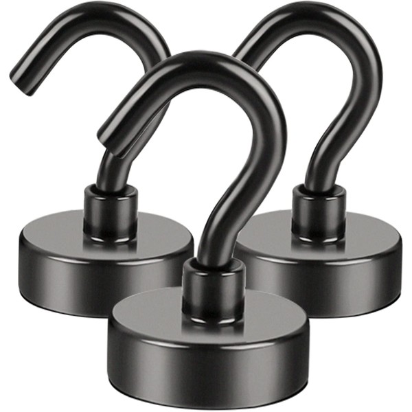 DIYMAG Black Magnetic Utility Hooks, 25Lbs Heavy Duty Rare Earth Neodymium Magnet Hooks with Nickel Coating for Kitchen, Cruise, Classroom, Workplace, Office and Garage etc, Pack of 3