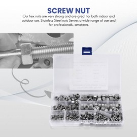 Wanjorlay Stainless Steel Nuts 2-56 to 3/8 16 UNC Hexagonal Nuts Assortment Kit for Screws Screws 280 Pieces