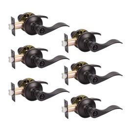 KNOBWELL 6 Pack Bronze Lever Door Handles Privacy Door Levers Keyless Bedroom/Bathroom Door Knobs, Rubbed Bronze Interior Door Handles with Lock