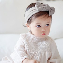 Rannyrena Bonita Diadema De Algodón Elástico Suave Con Lazo Para Niña, Turbante Ancho De Nailon Con Nudos Para Recién Nacida, Baby Shower, Cumpleaños (Gris, Elástico)