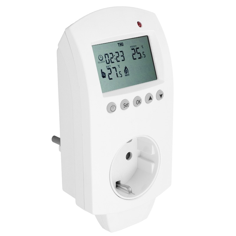 Plug‑in Thermostat LCD Programmable Heating Temperature Controller 16A