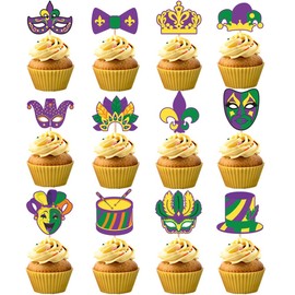 GotGala 24 Pack Mardi Gras Cupcake Toppers Masquerade Masks Multicolor Bachelorette Mask Cupcake Picks for Masquerade Mardi Gras DIY Baking Party Baby Shower Birthday Party Supplies