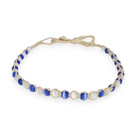 BlueRica - Gargantilla de cáñamo con abalorio de ojo de gato azul oscuro y blanco, Cáñamo