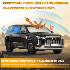 Sun Shade for Car Windshield Fit Hyundai Palisade 2020-2025 Window Shades 240T Polyester Windshield Sunshade Foldable Blocks UV Rays with Storage Bag