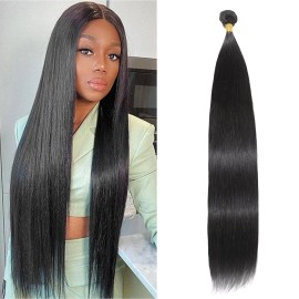 30 32 Inch Brazilian Straight Human Hair Bundles Original Raw Human Hair 1 Bundles Deals Human Hair Weaving for Extensioncolor: Natural Black, Stretched Length: 24"
