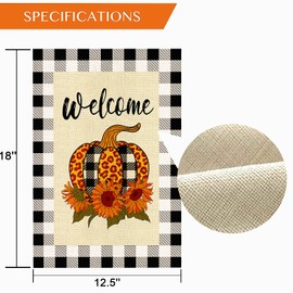 Sggvecsy Fall Garden Flag Pumpkin Yard Flag Buffalo Plaid Autumn Burlap Sunflower Vertical Double Sided Welcome Sign for Outdoor Yard Farmhouse Thanksgiving Decoration 12.5 x 18 Inch