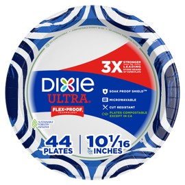 Dixie Ultra, Large Paper Plates, 10 Inch, 44 Count, 3X Stronger*, Heavy Duty, Microwave-Safe, Soak-Proof, Cut Resistant, Disposable Plates For Heavy, Messy Meals
