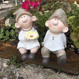 Bill and Beryl Elves sitting, 20 cms Tall Garden Ornament, Gnome, Garden Fairy, Troll, Imp, …