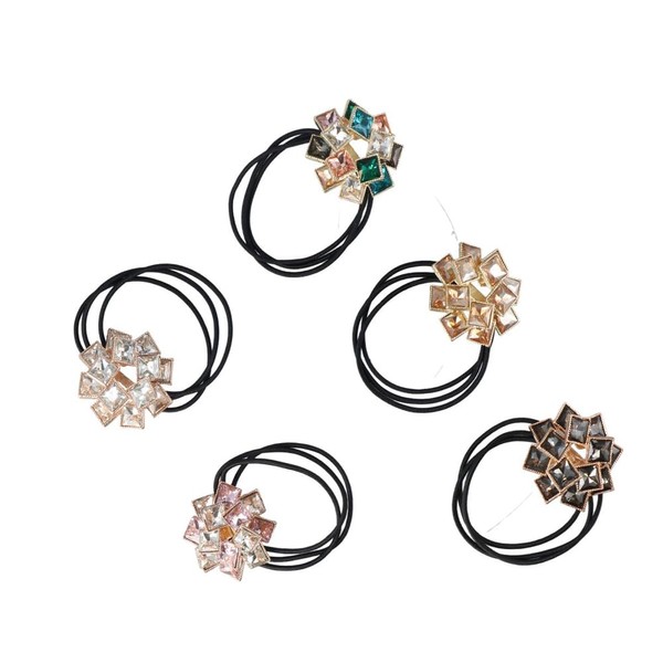 Pokinge 5pcs Crystal Hair Rope Exquisite Rhinestone Hair Rubber Band