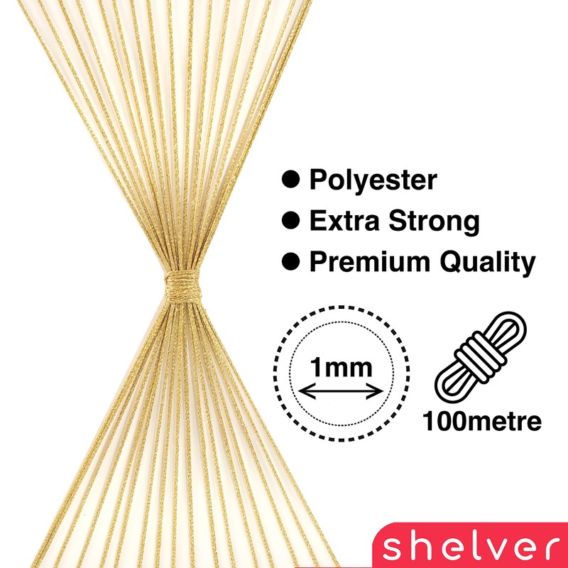 Shelver 1mm Gold String, Metallic Waxed Thread, Gold Twine, Cord