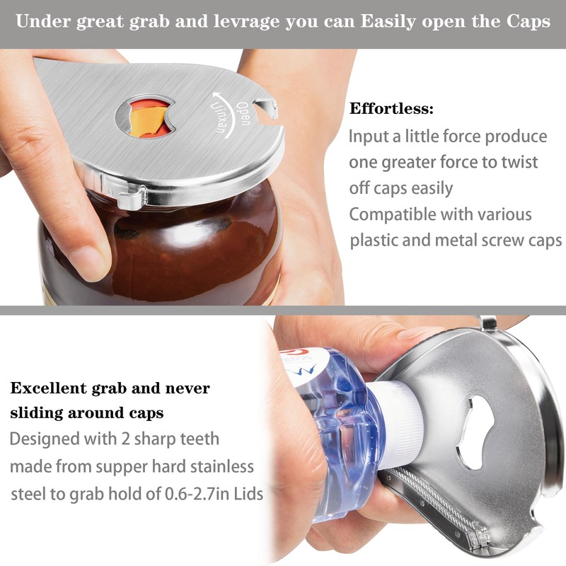 Uinxan Jar and Bottle Opener-Pull Tab Can Openers,Portable,Multifunctional,Twist Off 0.6-2.7in