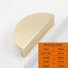 10 Pack Semicircle Cabinet Pulls Handles, Hole Centers 2.5 Inch(64mm), Brass Half Circle Moon Drawer Pulls for Kitchen Cabinets Cupboard Dresser Knobs with Screws (Gold)