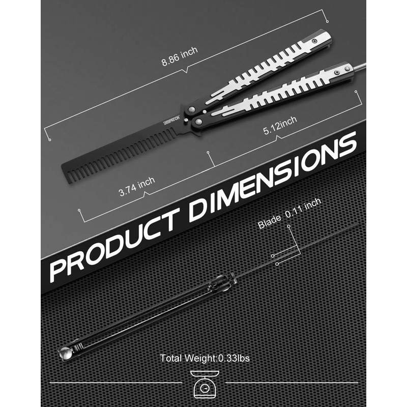 Dispatch Stainless Steel Practice Butterfly Comb Trainer Knife, Balisong Comb