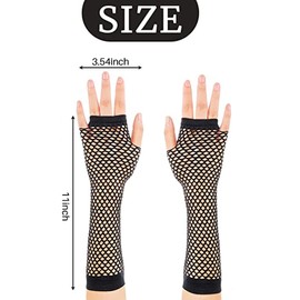 Long Fishnet Gloves, Black Fingerless Arm Warmers Mesh Fancy Dress Gloves, Fancy Dress Punk Accessory for Women Girls Kids 80s Costume Evening Party Supplies Tutu Rave Hen Night