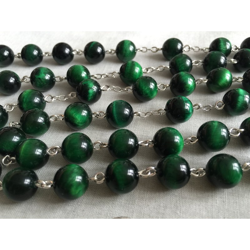 elegantmedical HANDMADE 10MM green Tiger Eye Bead Rosary CROSS catholic