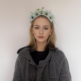 inkihuit Headband with Daisy Flowers Floral Wreath, Hair Band, Bridal Costume Hair Accessories, Hair Band Headband for Carnival Party Costume Wedding