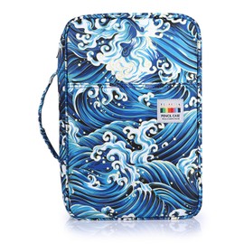 BSTKEY 300 Slots Pencil Case Pencil Wrap for Colored Pencils, Large Capacity Pencil Holder Pen Pouch Bag Stationery Organizer Case, Sea Wave Pattern (No Pencils)