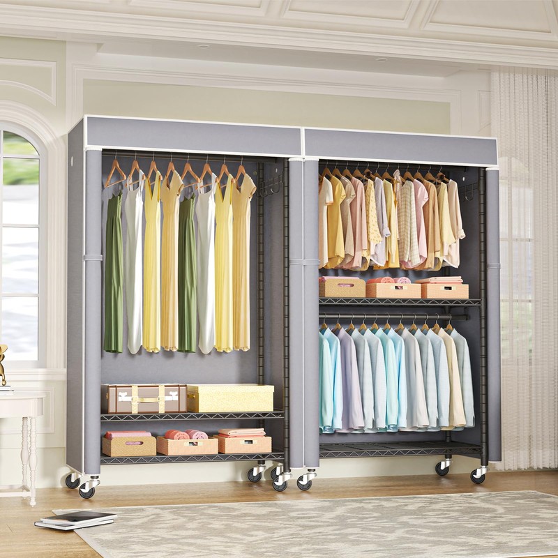 FUTASSI Black Clothing Rack with Grey Cover, P1C Rolling Closets
