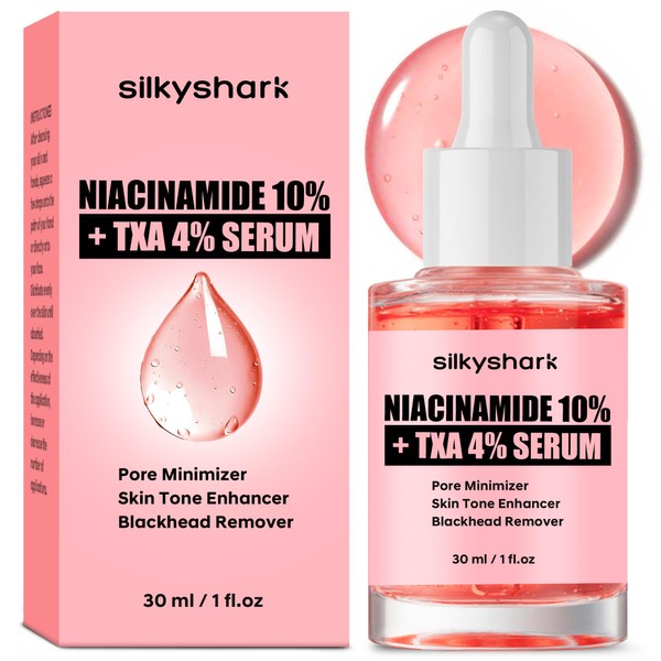 SilkyShark Niacinamide Serum (1 Fl Oz), 10% Niacinamide + 4%