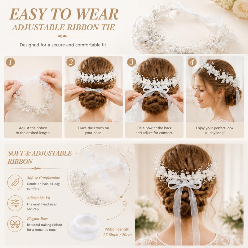 2 Pcs Flower Girl Headpiece, Silver Pearl Rhinestone Flower Hair