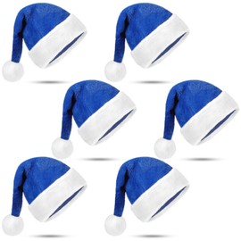 Geyoga 6 Piece Christmas Hat Xmas Santa Claus Hats Plush Santa Hats Adult for Christmas Festive Holiday Party Supplies (Blue)