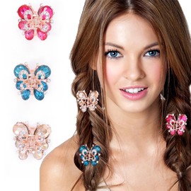 Campsis 3PCS Crystal Butterfly Hairclips Sparkly Rhinestone Hair Claw Gripper Bride Small Butterfies Hair Clips Photograph Wedding Party Hair Claw Clips Decoration Hair Accessories for Women