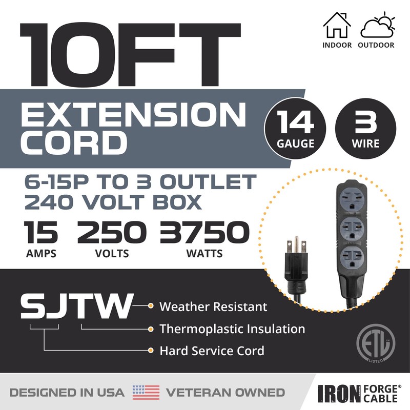 Iron Forge Cable 10 Ft Extension Cord with 3 Outlets