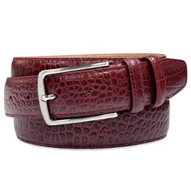 Men's Brushed Nickel Buckle Genuine Leather Alligator Embossed Dress Belt 1-3/8"(35mm) Wide (Nickel-Wine, 38.)