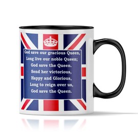 TWISTED ENVY Ceramic Coffee Mugs - God Save the Queen Printed White Tea Cup - Novelty, Funny Gifts for Home and Office, Friends, Men, Women and Co-Workers (11 OZ BLACK INNER HANDLE)
