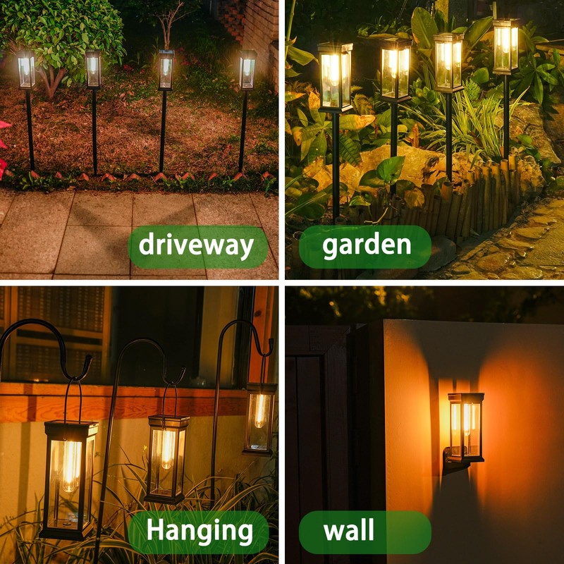 Sublume Solar Pathway Lights Outdoor 8 Pack, 3-in-1(Stake/Wall Mounted/Hang Lantern)