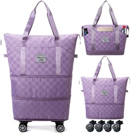 Travel Duffels Bag with Wheels,Travel Bags for Women,Expandable 55L Travel Bag with Wheels,Weekend Bag,Foldable Travel Bag,Rolling Duffle Bag,Carry on Luggage,Gift for Men Women Suitcases (Purple)