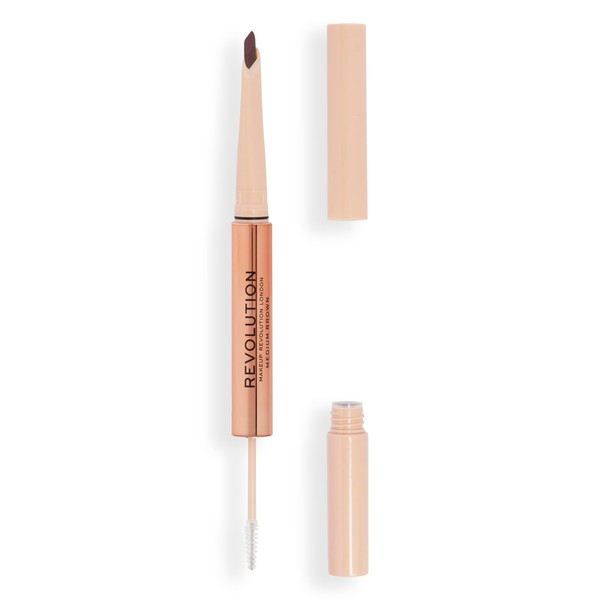 Makeup Revolution, Fluffy Brow Filter Duo, Brow Pencil & Eyebrow Gel, Available in 5 Shades, Medium Brown, 1 Piece
