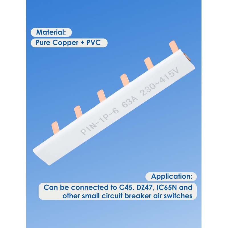 Tissting 6 Way Bus Bar, 63A 230-415V Copper PVC Insulated