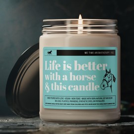 Custom Horse Candle - Life Is Better With Horse - Horse Gift for Equestrian Girl, Gift for Horse Lovers, Horse Trainer 9 oz. Large Candle (Christmas Warmth )