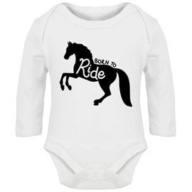 Hippowarehouse Born to Ride Horse Riding Baby Vest Bodysuit (Long Sleeve) Boys Girls White