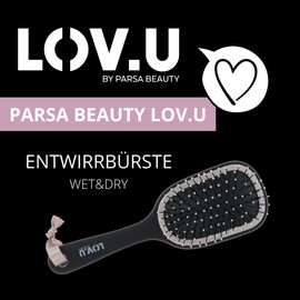 PARSA Beauty LOV.U Detangling Brush Wet & Dry (Black) - Hair Brush with Multi-Flexible Nylon Pins - Hair Brush - Women Hair Brush - Hard Brush