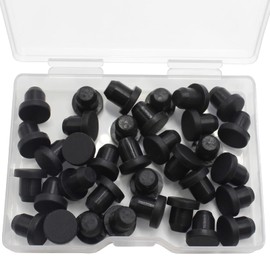 BOPOREAE 35 Pcs 6.5 mm/ 1/4 in Silicone Rubber Plug for Small Round Holes, Waterproof T Type Rubber Stoppers, Soft Flexible Seal Button Plugs Tube Pipe End Caps Inserts Bathtub Jet Covers, Black