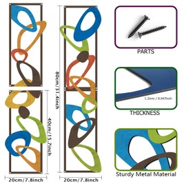 4 Pcs Mid Century Modern Decor Midcentury Retro Wall Art Elegance Wall Accents Metal Abstract Decor Geometric Panels for Interior Wall Decor Panel Wall Art for Home Living Room