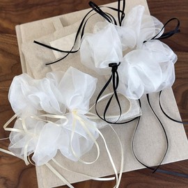 TUCEWP 2Pcs Scrunchies for Women Girls Black White Shimmer Tulle Scrunchies Thick Hair Bandana Scrunchie Soft Ribbon Bow Hair Bands Big Ponytail Holders Ballet Style Hair Ties Cute Hair Accessories