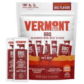 Snack Sticks by Vermont Smoke & Cure – BBQ Seasoned – Beef – Healthy Meat Protein - .5 ounce – 3oz Pouch – Pack of 8