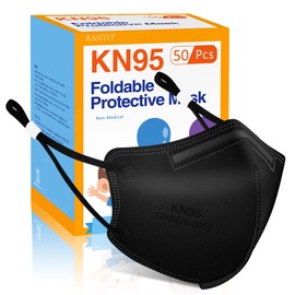 RANTO Kids KN95 Masks for Children, 50 Pack 5 Ply KN95 Mask for Kids with Elastic Ear Loop, Children's Mask with Soft Sponge Nose Bridge, Breathable Face Masks for Girls Boys Outdoor School Black